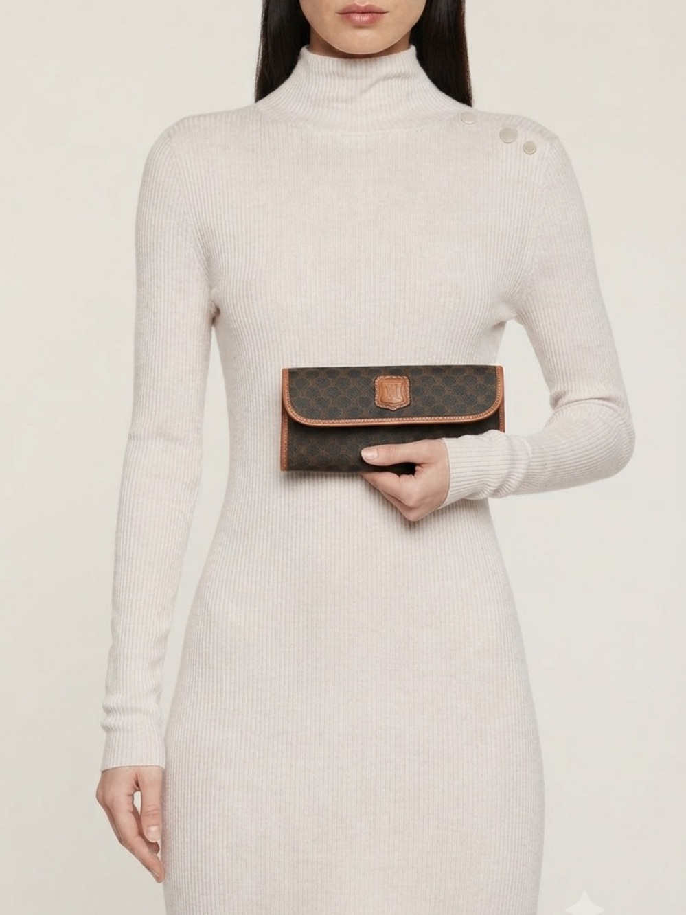 Classic Brown Triomphe Canvas and Tan Leather Trousse  clutch